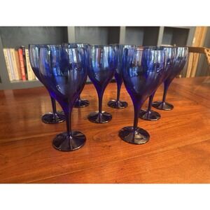 Set of 8 Michelangelo Blue by Luigi Bormioli Water Goblets Blown Glass 7 3/8"